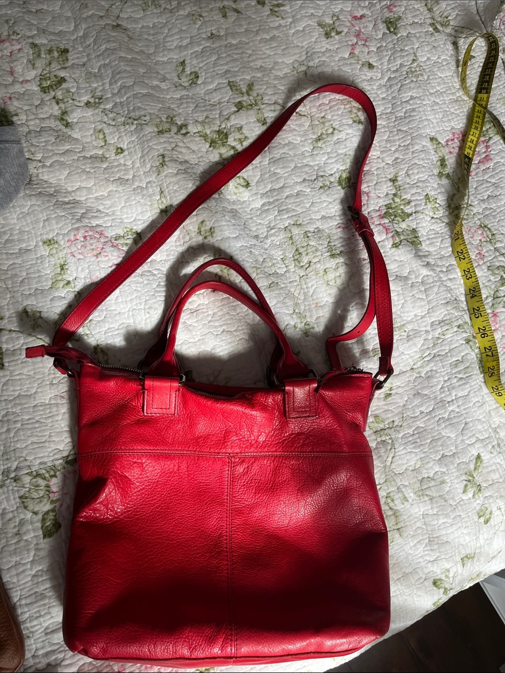 American Leather Co. Red Leather Shoulder Bag with Front Zip Pocket - Picture 9 of 16